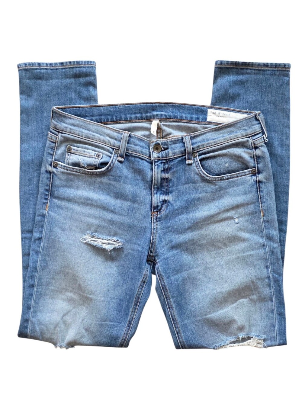 rag & bone Sz 29 Dre Carter Wash Mid Rise Distressed Slim Blue Jeans - Picture 2 of 10